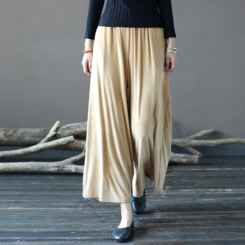 

Women's Pants & Capris QPFJQD Ladies Casual Wide Leg Trousers Solid Color Elastic Waist Corduroy Autumn Spring Soft Women Loose Retro Pantal, Black;white