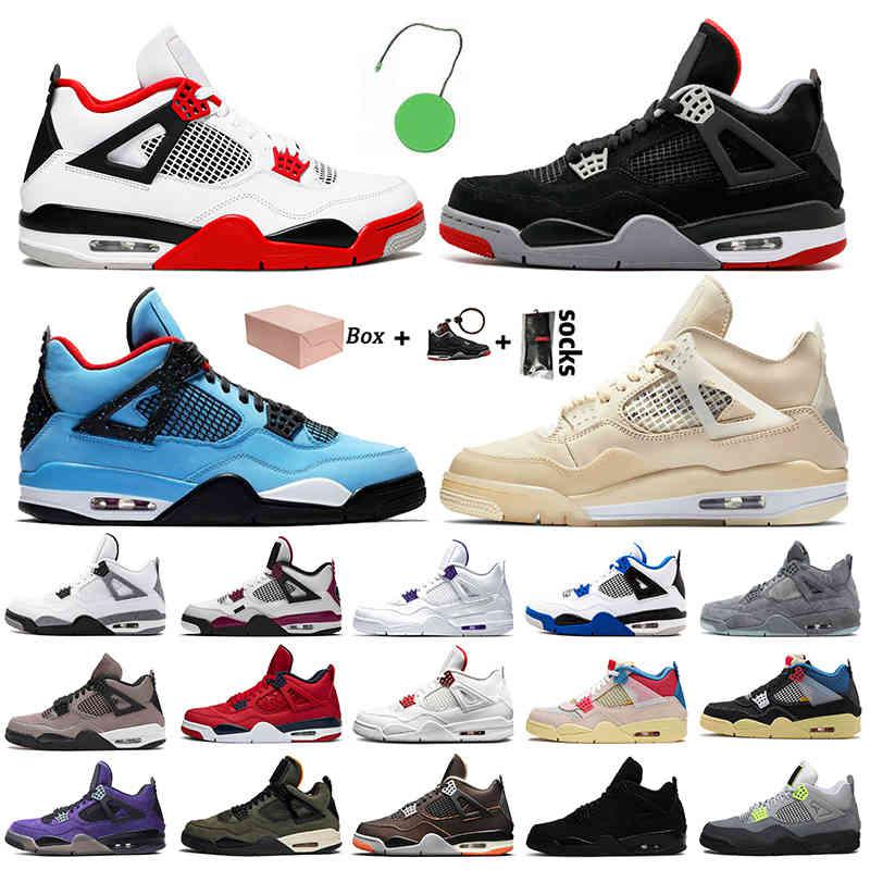 

With Box Jumpman 4 Fire Red Bred Travis Sail Basketball Shoes 4s Black Cat Starfish Court Purple Taupe Haze Womens Mens Trainers Sneakers