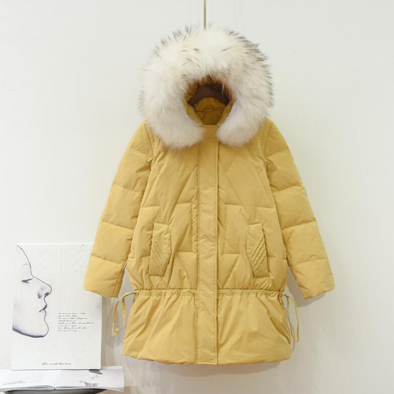 

down Large Real Fur Collar Winter Women 90% White Duck Coat Loose Hooded Female Parka Outwear Thick warm Down Jacket, Black