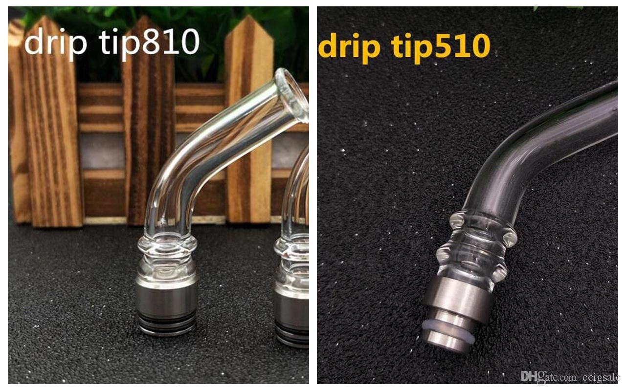 

510 810 Long Holder Glass Stainless steel drip tip Clear Rainbow For TFV4 TFV8