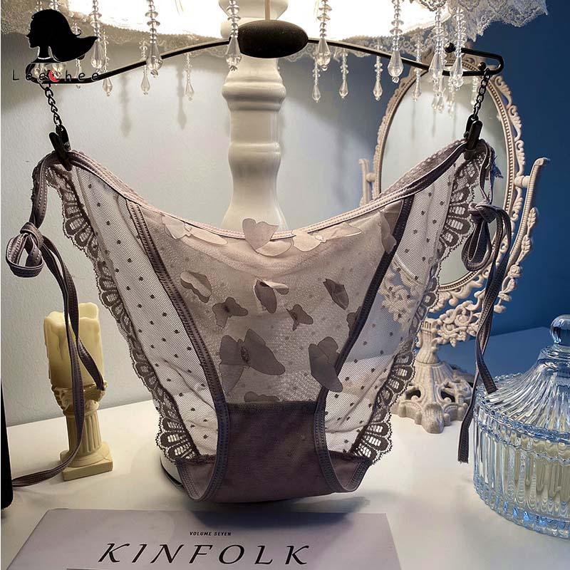 

Women's Panties Leechee Sexy Women Pants See-through Hollow Out Lace Butterfly Decorative Underwear Bandage Perspective Printed Briefs, Black;pink