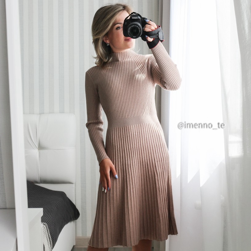 

2021gigogou chic women long knit maxi sweater dress autumn winter knitted a line dress ribbed thick christmas pullover party dresses, Black;gray