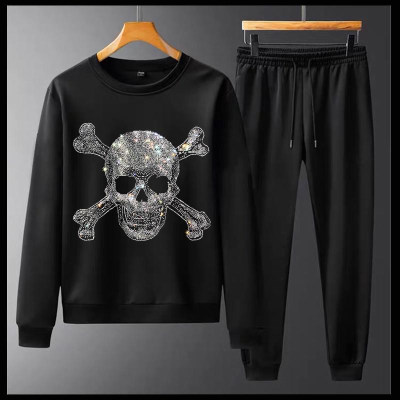

Men's Tracksuits Slim Chic Two-Piece Bodybuilding Winter Warm Black Diamond Shining Csual Design Sweatshirt, Gray