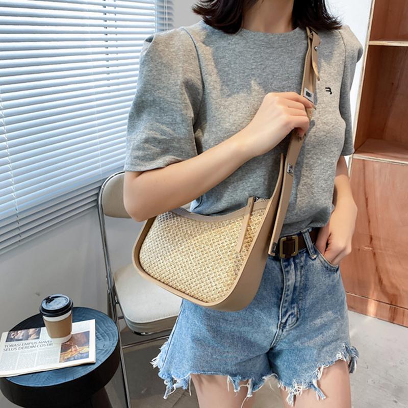 

Evening Bags Elegant Irregular Shape Pearl Fashion Straw Pu Splice Crossbody For Women Designer Handbag Shoulder Messenger Bag Purses