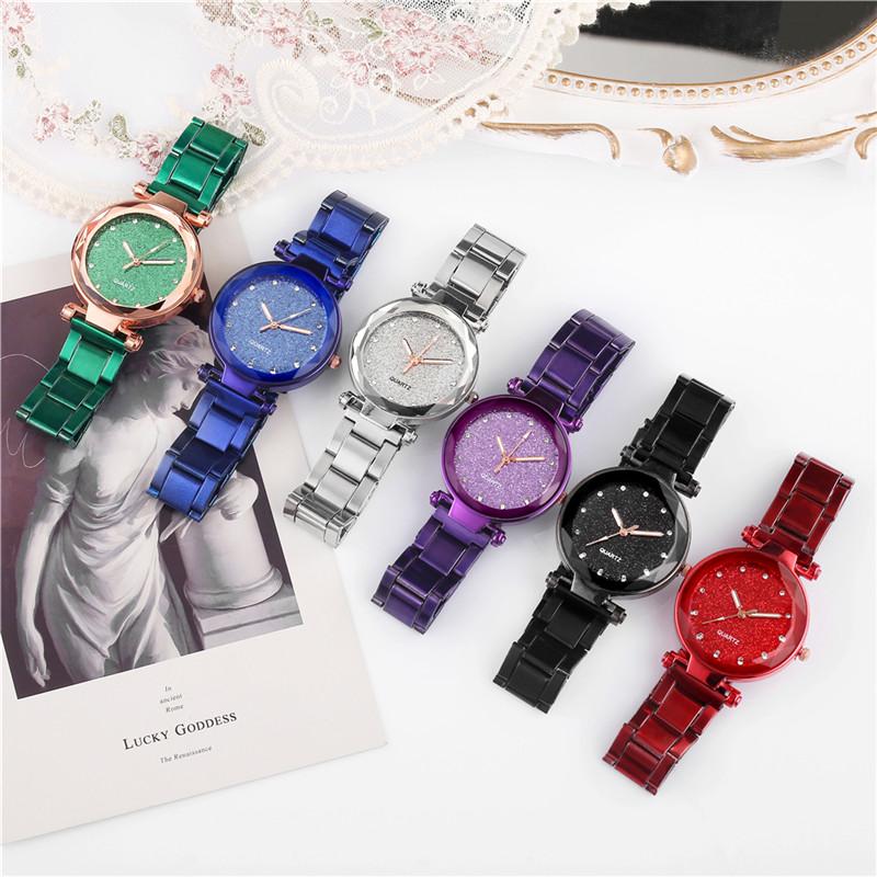 

Wristwatches Fashion Stainless Steel Belt Watch For Women Men Luxury Ladies Quartz Starry Sky Rhinestone Digital Gift Wholesale, 02