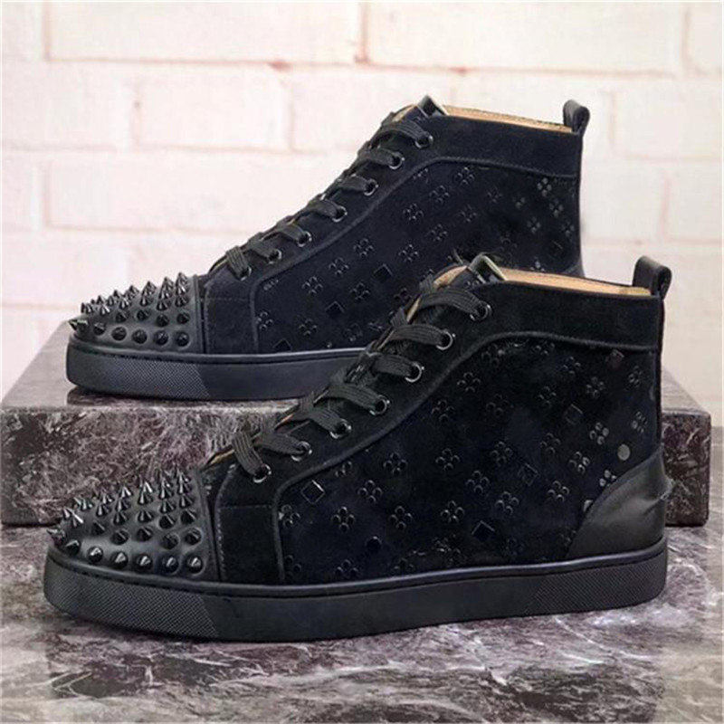 

2021 Men Women Casual Shoes Red Bottom Studded Spikes Trainers Fashion Platform Insider Sneakers Rivets Suede Flat Stylist Shoe High Boots, Color 38