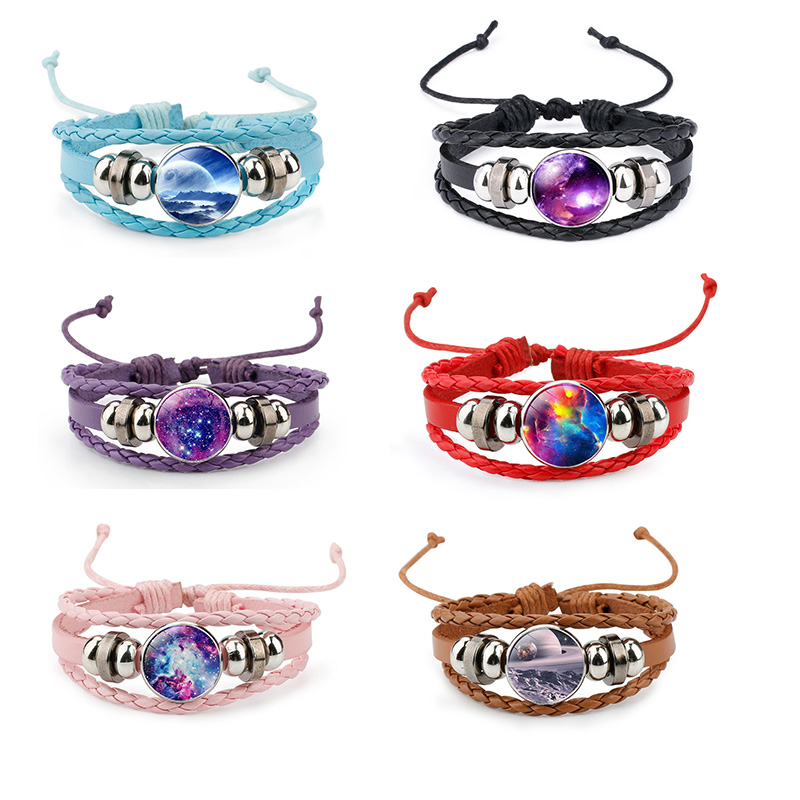 

Universe Galaxy Leather Bracelet Chain Multilayer Colorful Woven Crystal Nebula Space Bracelets For Men Women Jewelry