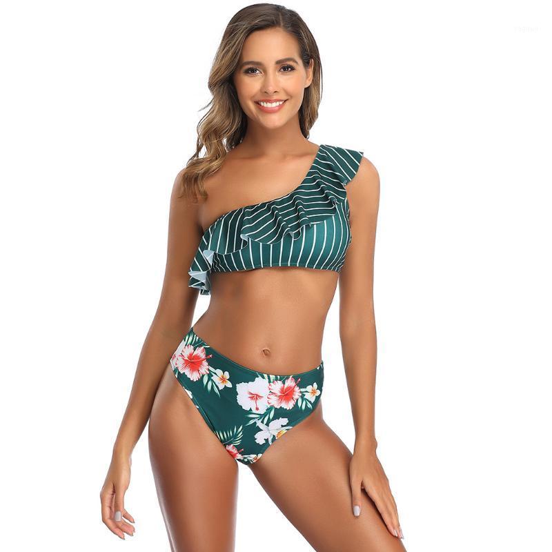 

Bikini Single Shoulder Flash Swimwear Swimsuit Trikini Summer Sexy Poto Costume Women, Green