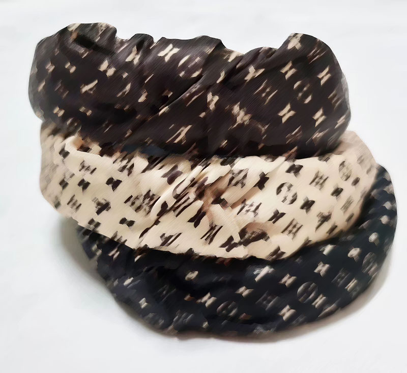 

3colors Wholesale L Letter Print Old Flower Cloth Headband Top Quality Wide Edge Cross Knotted Headbands Luxury Twist Turban Hair Hoop Headwear, Silver
