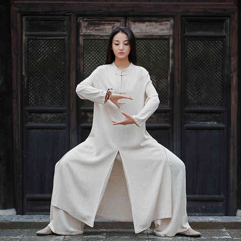 

Johnature Cotton Linen Loose Retro Plate Buckle Stand Slit Dress Autumn Winter Simple Comfortable Women Dresses Robe 210521, Beige