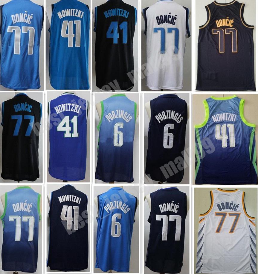 

Men Basketball Luka Doncic Jersey 77 Kristaps Porzingis 6 Dirk Nowitzki 41 Edition Earned City Stitched Navy Blue Black White, Colour 1
