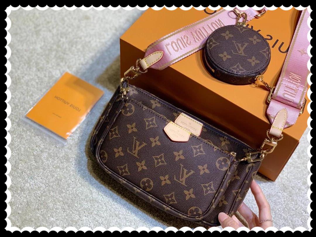 

lv LOUIS BAG VITTON favorite multi pochette accessories handbag genuine leather shoulder crossbody bag purses 3 pcs purse ba, Red;black