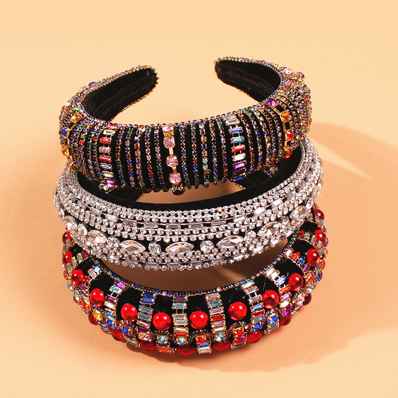 

Luxury Designer Baroque Simulated Glass Diamond Headband Thick Sponge Hair Acessories Head Band F1852