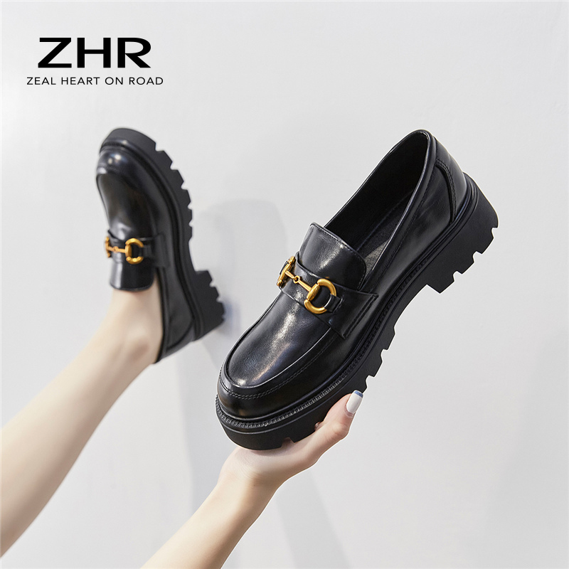 

2021 Spring Luxury Women Loafers Penny Platform Flats Moccasin Chunky Heel Slip On Ladies heighten shoes Thick Heels Brand 210416, Black