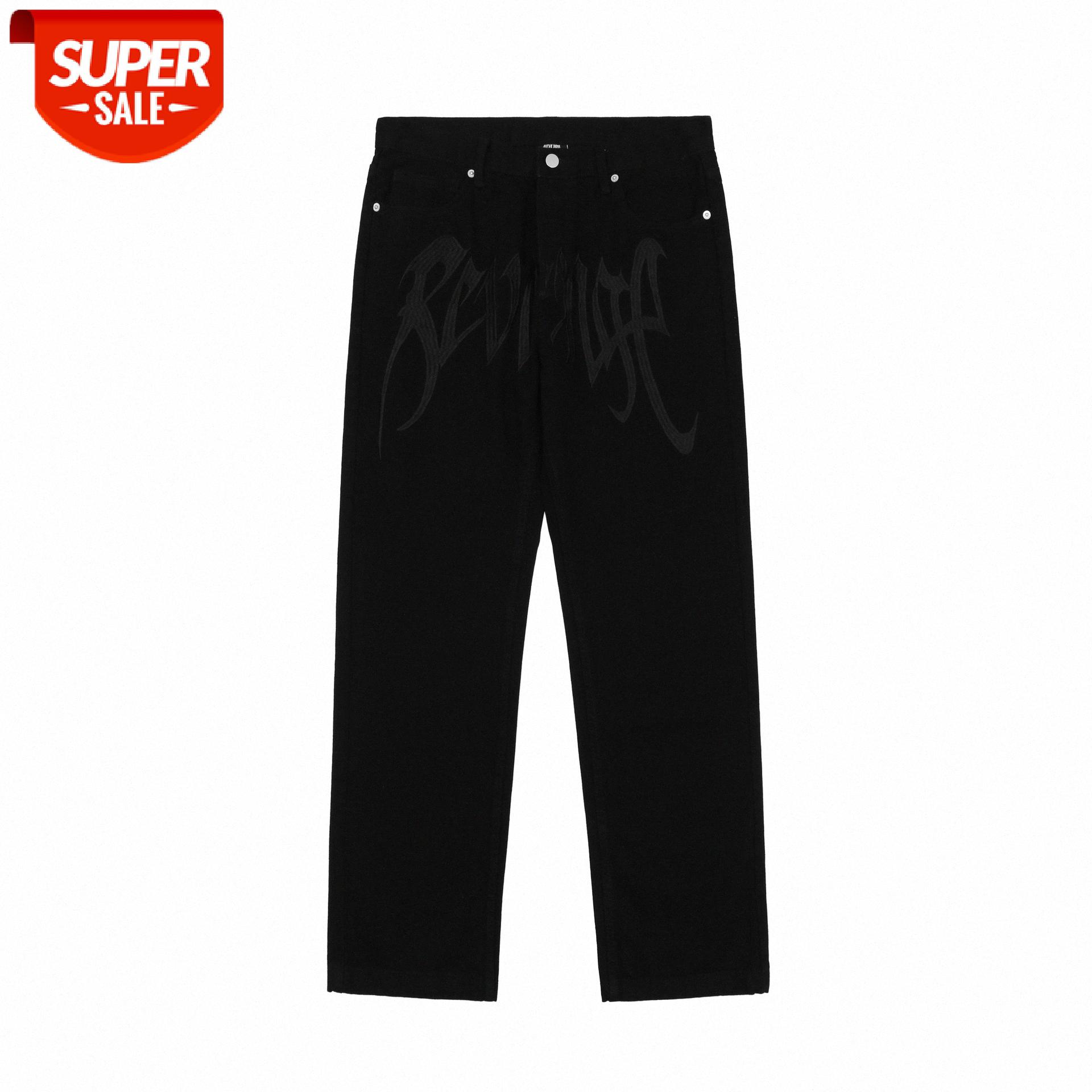 

REVENGE classic letter embroidery straight hip hop cool casual trousers jeans for men and women #hQ2h, Black