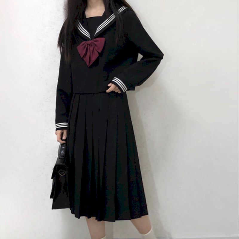 

Long sleeve jk uniform skirt top + collar flower stockings college style class school suit JK long 210526, Middle skrit suit3