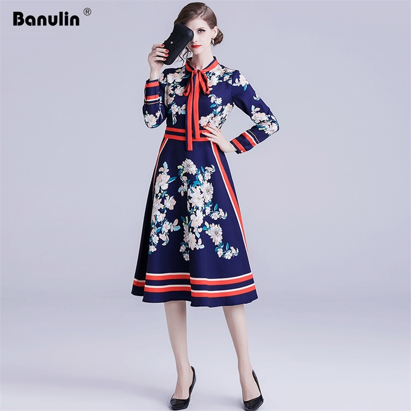 

Banulin Spring Fashion Designer Runway Dress Women's Long Sleeve Bow Collar Multicolor Floral Print Vintage vestidos 210603, Graph coloring
