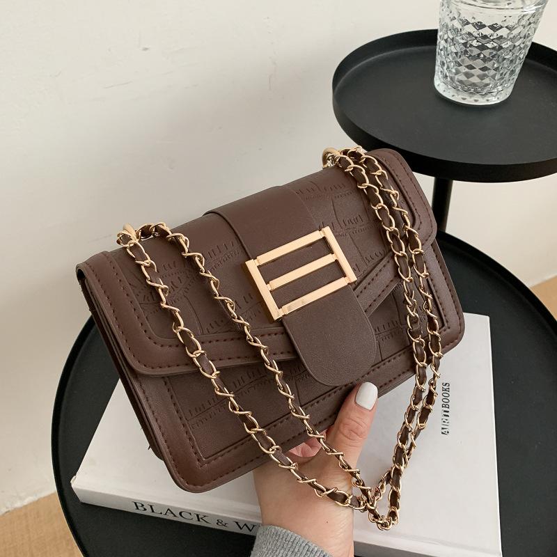 

Chain Women Shoulder Bag Square Bags Woman Luxury Crossbody Texture Handbags Female Fashion Pu Leather Solid Color Cross Body