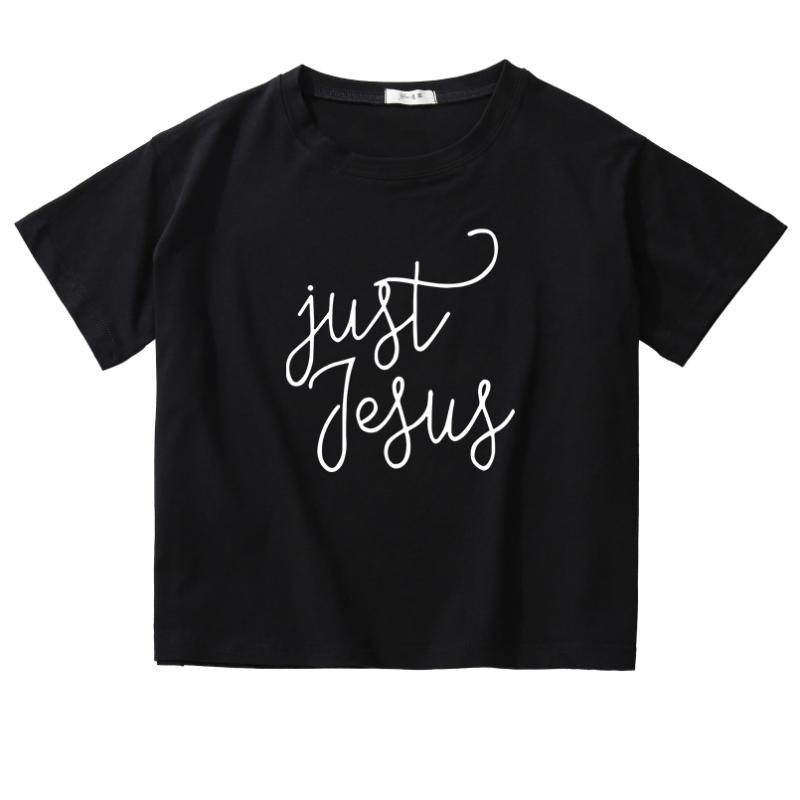 

Women's T-Shirt Just Jesus 100% Cotton Casual Short Sleeve Christian Faith Crop Top Women Religious Disciple Tops Summer Tee Shirt, White