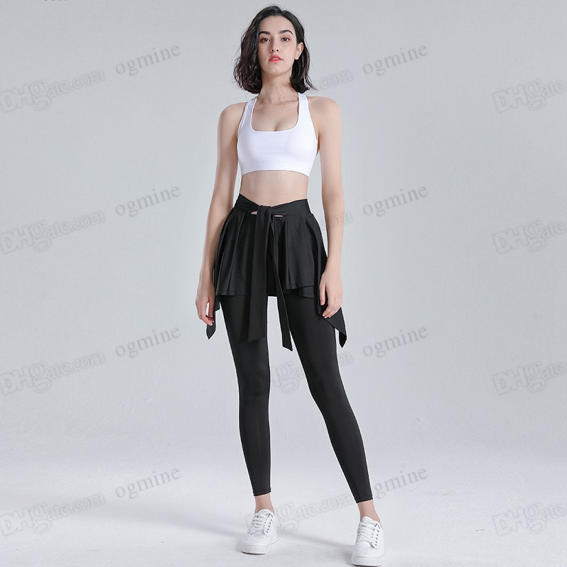 

lu vfu Tight fake two-piece Yoga Pants sports fitness nude feeling womens summer autumn thin breathable high waist hip lifting yogas clothes women length ankle O p6wI#, [as pic] no.1