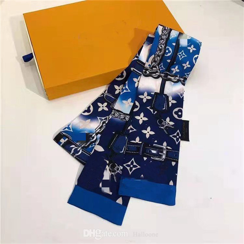 

2021 Classic Brand Top designer woman Silk Scarf Fashion Letter Old Folwer Brown White Grid Headband Small Scarfs Variable Headscarf Accesso, Blue;gray