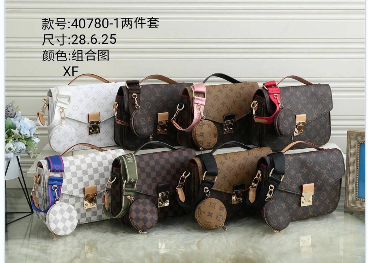 

1-28 LV LOUIS 1 VITTON 3 pieces/set Women Messenger Bag Handbag Pochette Metis Shoulder Bags+wallet Lady Crossbody Bags, Red;black