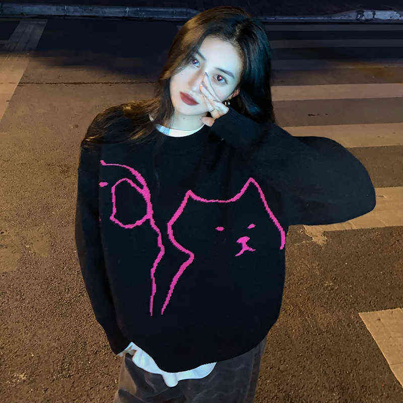 

Control to film cartoon pullovers qiu dong han edition loose languid is lazy wind restoring ancient ways knitting coat Y1110, Pink