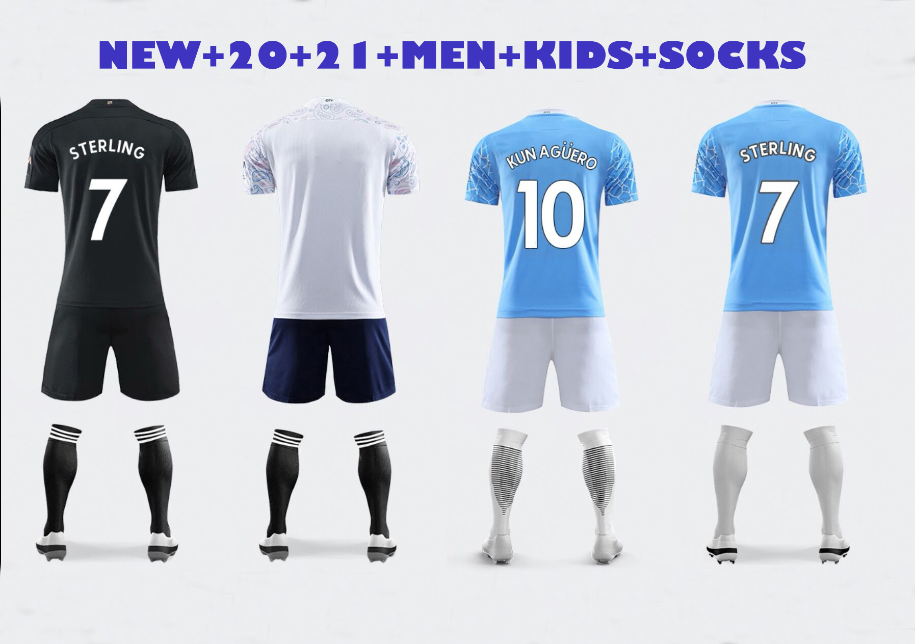 

20 21 soccer jersey 2020 2021 sterling football shirt manchester kun aguero bruyne gesus bernardo mahrez rodrigo foden men kids kits sets ca, Black