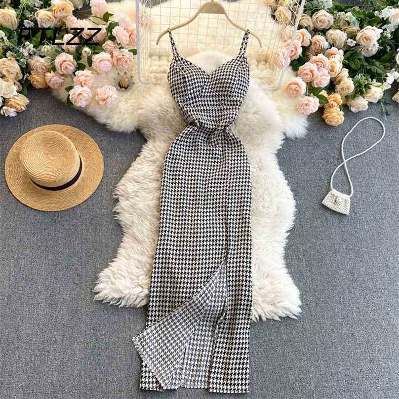 

Women Sexy Bodycon Dress Summer V Neck Spaghetti Strap Midi Robe Ladies Vintage Bird Lattice Backless Clothes 210525, Apricot
