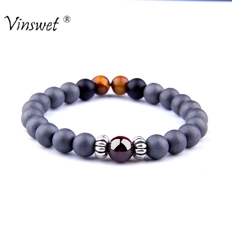 

Beaded, Strands Matte Hematite Strand Bracelet Fashion Garnet&Tiger Eye Bead Men Bracelets&Bangles For Women Adjustable Charm Jewelry, Black