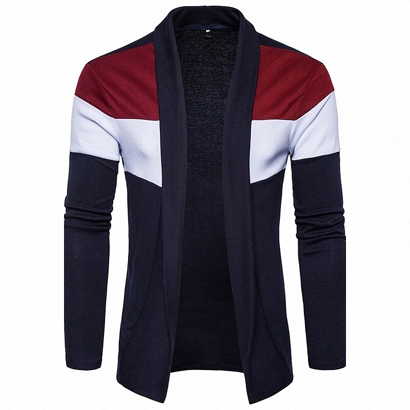 Men's Cardigan Color Block Long Sleeve Slim Regular Sweater Cardigans Shirt Collar Fall Spring Black Navy Blue / Weekend R2ZP#
