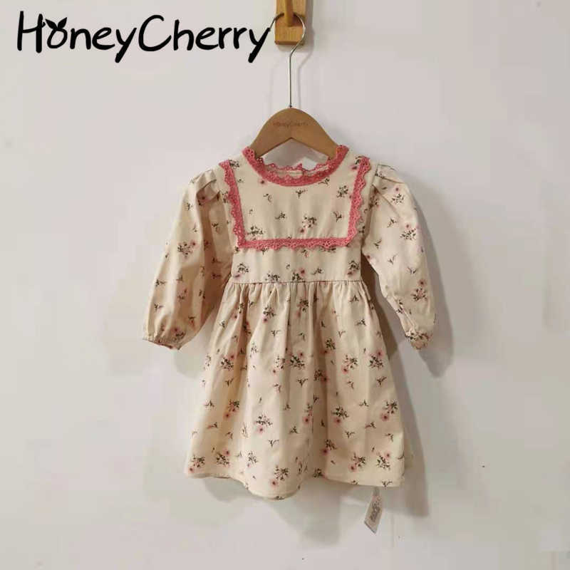 

Children's Clothing Spring Baby Girl Floral Puff Sleeve Dress Girls Dresses Princess Party Clothes 210701, Beige