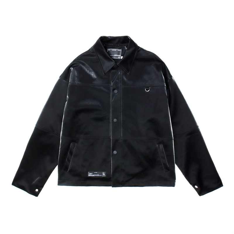 

Wind trend solid color PU men's ins high street tide brand loose Lapel motorcycle leather jacket, Gray