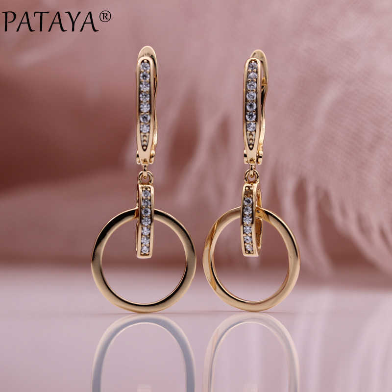 

PATAYA 585 Rose Gold Unusual Round Natural Zircon Long Drop Earrings Wedding Party Engagement Women Fashion Jewelry
