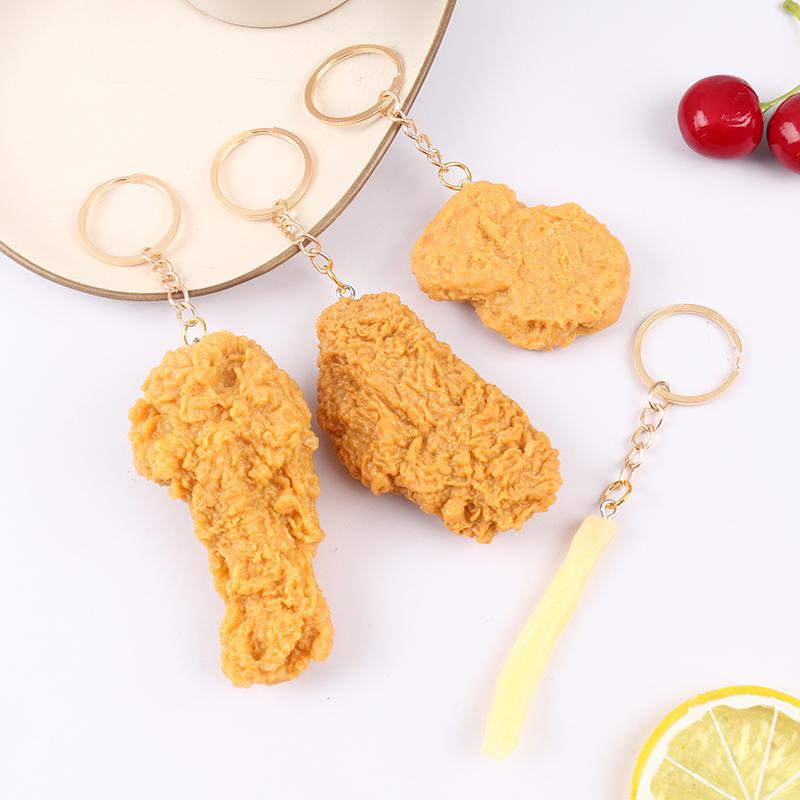 

Keychains 1PCS Promotional Gift KeyRing Imitation Food Keychain French Fries Chicken Nuggets Fried Leg Pendant Children's Toy