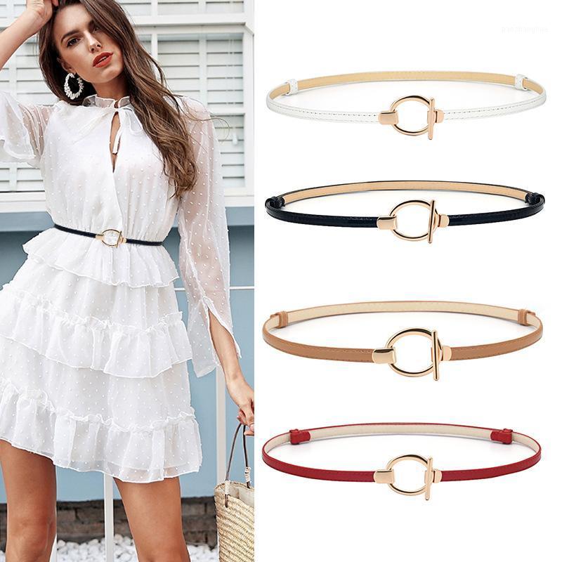 

Belts 2022 Product Golden Buckle Thin Belt For Dress Adjustable PU Leather Women Brown, Red, White, Black Fashion, Black;brown