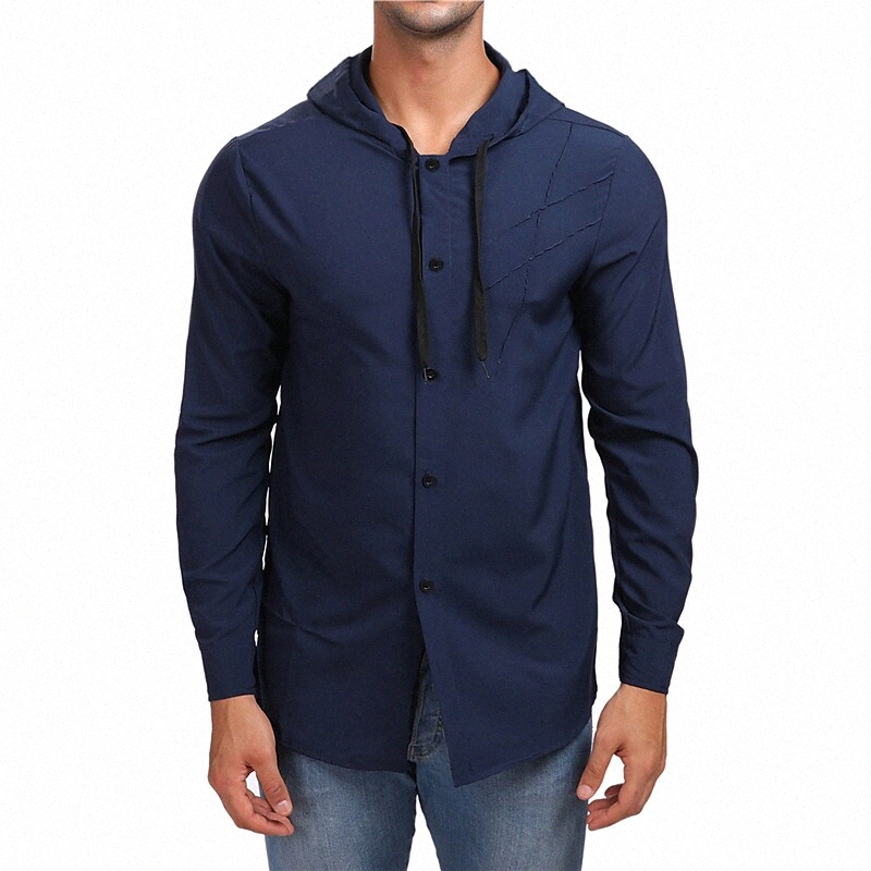 Men's Shirt Solid Colored Hooded Patchwork Tops White Black Red t6eY#