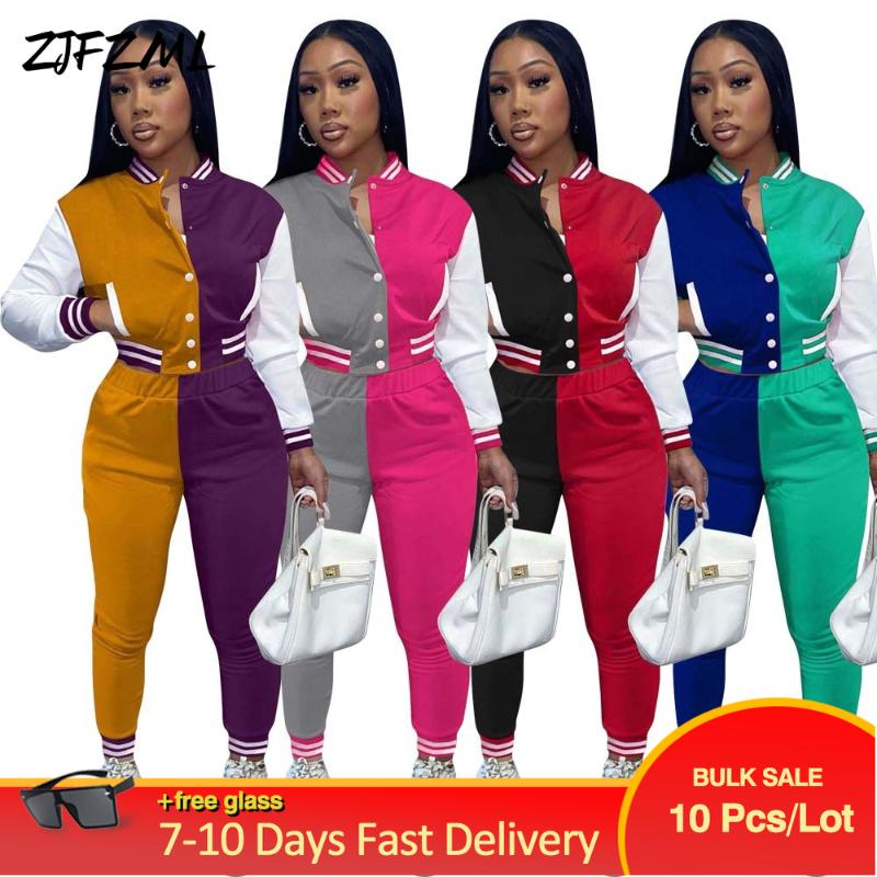 

Women's Two Piece Pants Wholesale Bulk Items Lots Streetwear Baseball Running Sportswear Outfits Casual Spring Full Sleeve Coat Jogger Sweat, White