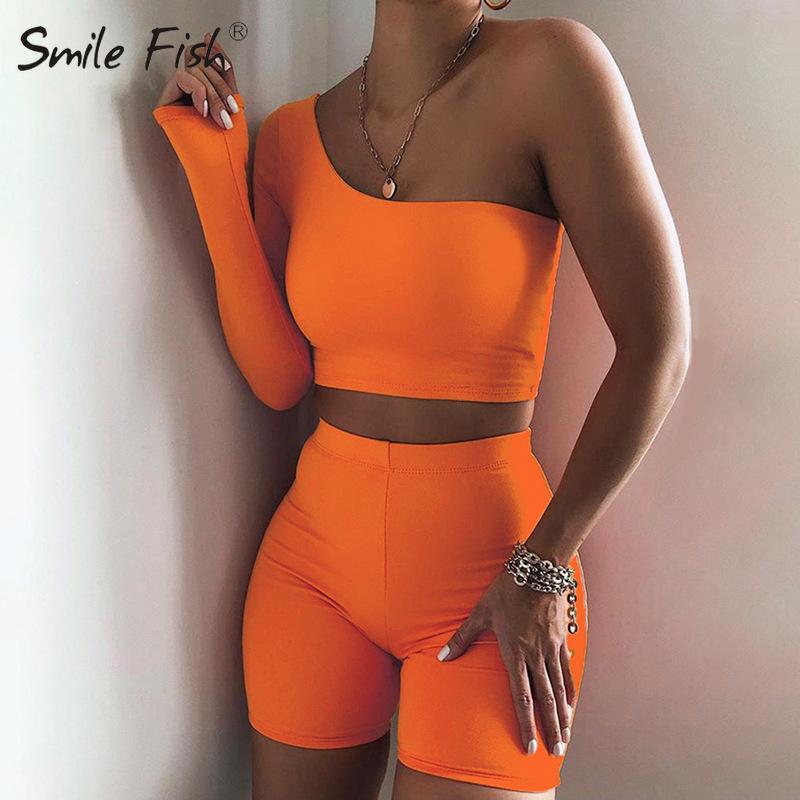 

Sporty Asymmetrical Two Piece Sets Women Tracksuit Crop Tops Elastic Bike Shorts Matching Suits Casual Female Outfit G2551 Women's Tracksuit, G2595 playsuit white