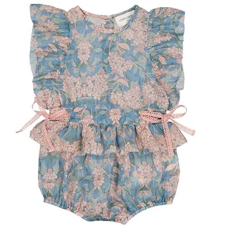

Baby Girls Floral Rompers Summer Children Boutique Clothing born Vintage Hydrangea lace Jumpsuit Infant Royal Romper 210615