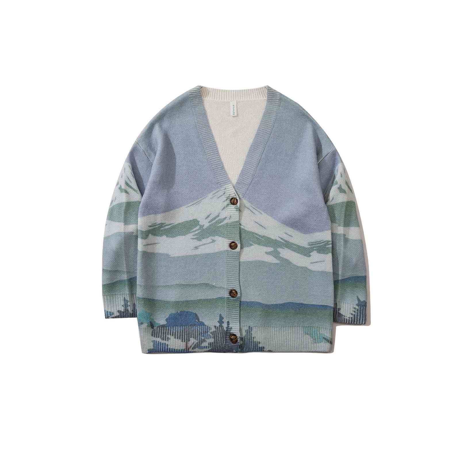 

Men's Hoodies & Sweatshirts Male autumn and winter harajuku sweater, long sleeve mesh jacket, casual mountain-print cardigan UWDZ, 1# shoe box