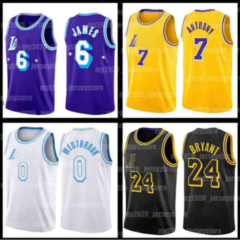 

6 LeBron 23 James Jersey 0 Russell Lakeres Westbrook Basketball 75th Los Carmelo 7 Anthony Angeles Anniversary Men Kids City Black Yellow Purple Davis Mamba 01, Men jersey