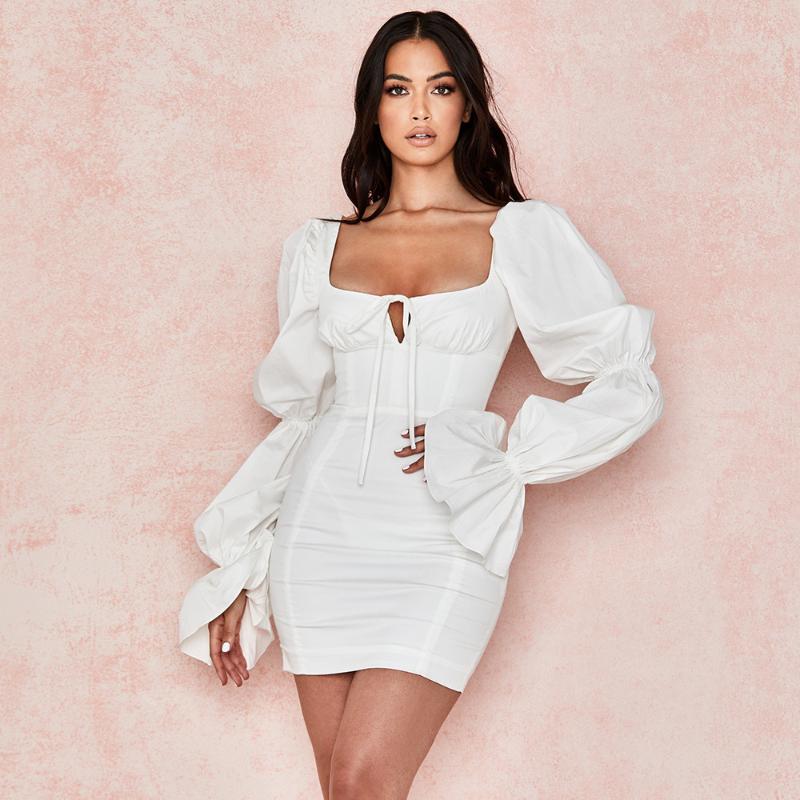 

Casual Dresses Autumn Women Fashion Long Sleeve Loose Sexy Party Dress Short Mini Vestidos Ladies Clothes, White