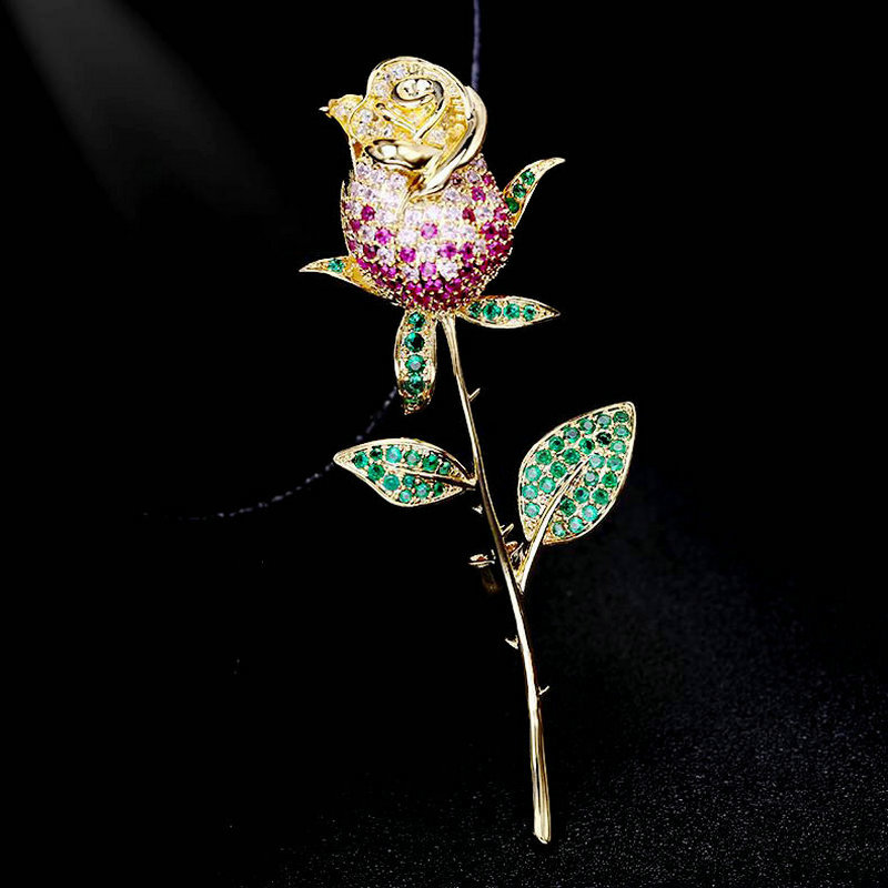 

SINZRY exquisite jewelry accessory fashion colorful cubic zircon rose flower brooch pin lady collar buckle