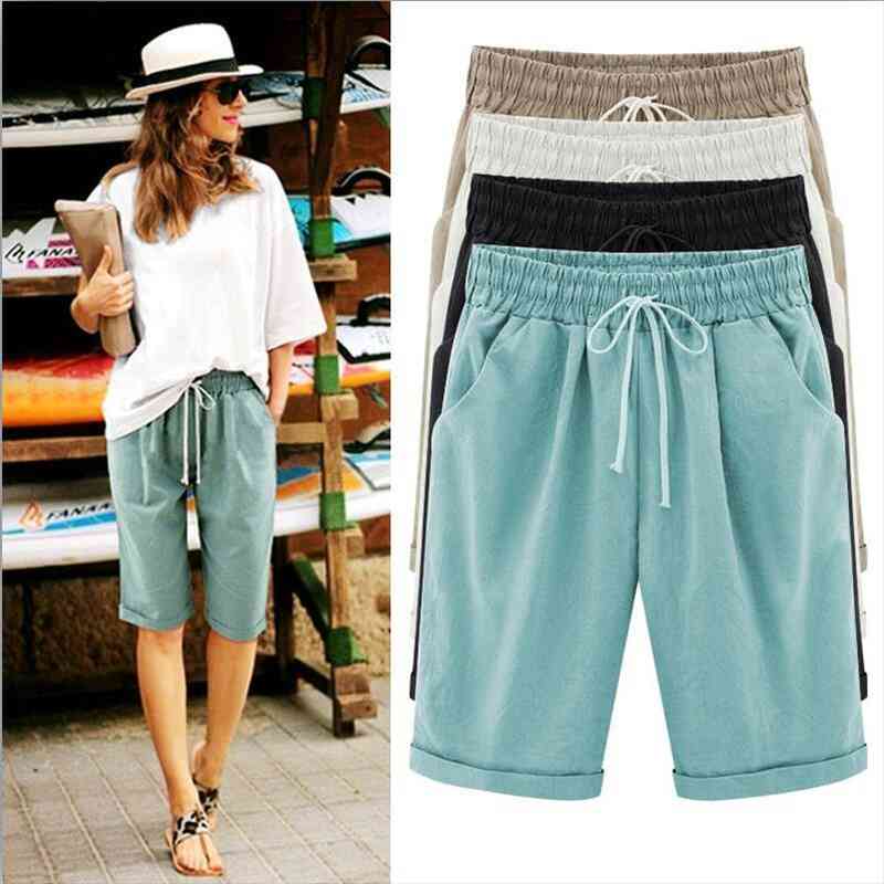 

Fashion Casual Linen Trousers Women Knee Length Pantalon Femme Plus Size Brand Pants -5xl 6xl 7xl Black bule green red, Black;white