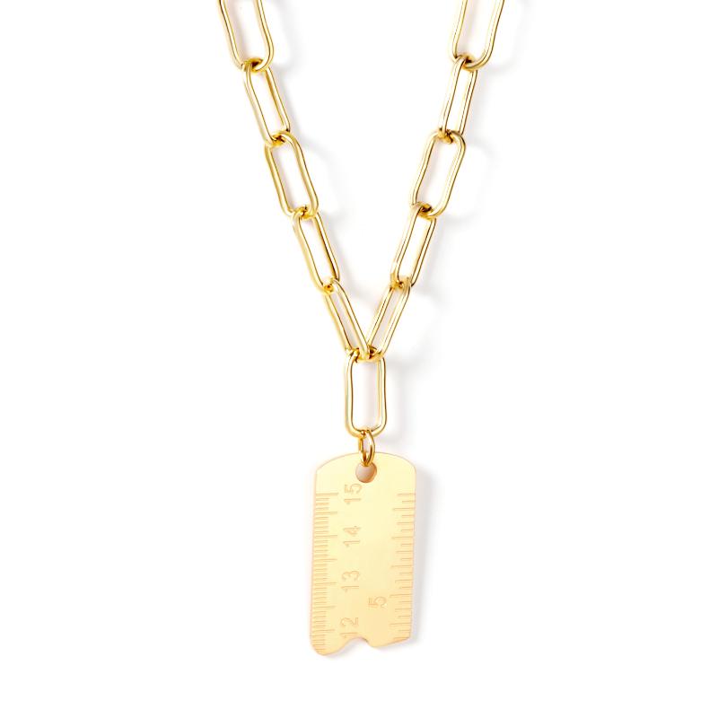 

Pendant Necklaces LUXUKISSKIDS Vintage Necklace Inoxidable Gold Silver Color Ruler Pendants Long 45cm+5cm Cuban Link Chains Jewelry