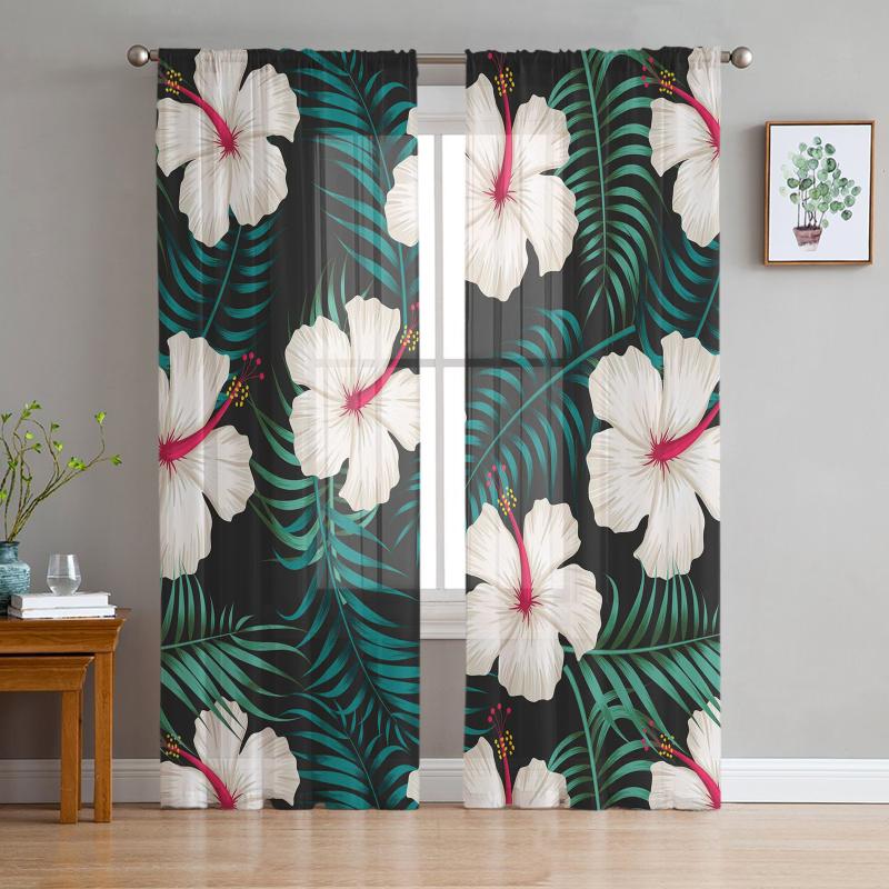 

Curtain & Drapes Tropical Plants Flowers Leaves Tiled Sheer Curtains Bedroom Decoration Kitchen Tulle For Living Room