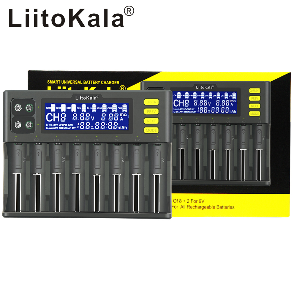 

LiitoKala Lii-S8 Battery charger 18650 Charger 8-Slot Auto-Polarity Detect For 18650 26650 21700 14500 10440 16340 CR123AAA AAA 1.2V 3.7V batteries