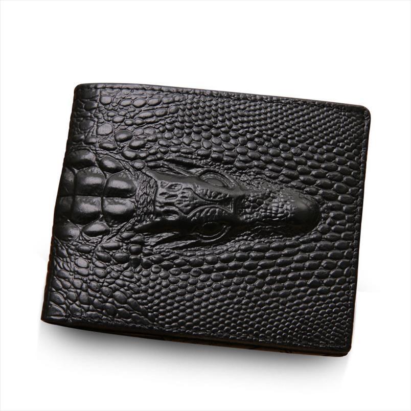 

men wallet genuine leather pockets portfolio vintage crocodile head purses credit dollar clutch purse, Red;black