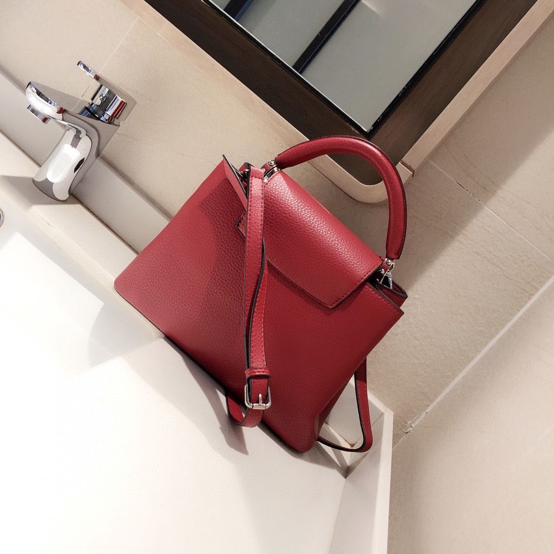 

2021 CAPUCINES Brand new Top quality Women's handbag cow leather 27cm, Pink